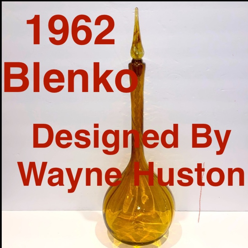 Blenko Amber Blown Glass Genie Bottle With Original Glass Stopper